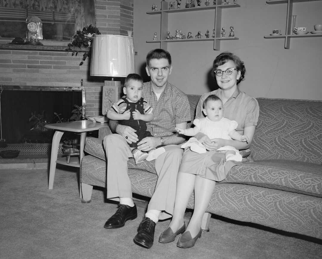 family watching old tv