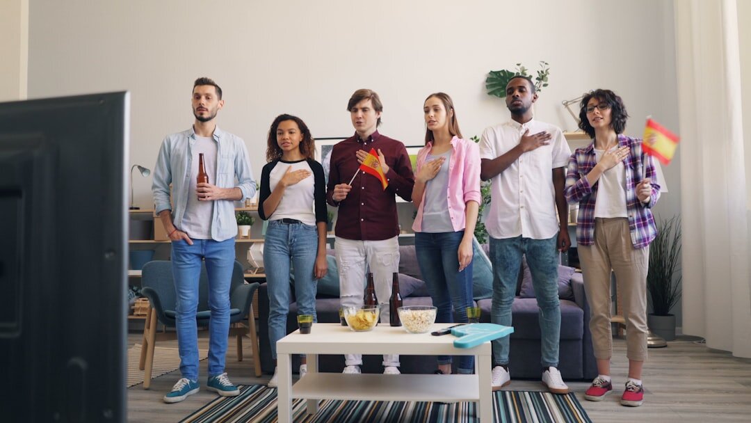 people laughing at tv show
