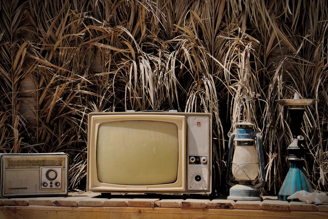 family watching old tv
